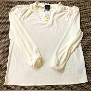 NEW Beige by ECI Ivory Lng Sleeve V-Neck Pullover Blouse Top Shirt w/Ruffle Trim